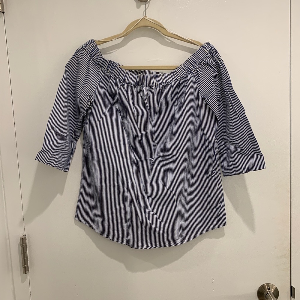 Dex Off The Shoulder Striped Cotton Shirt